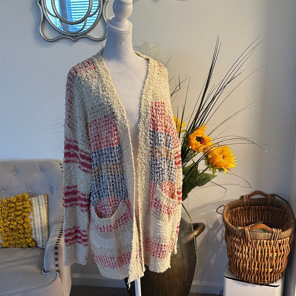 ADORA Cream and Pink Open-Front Cardigan - Picture 2 of 8